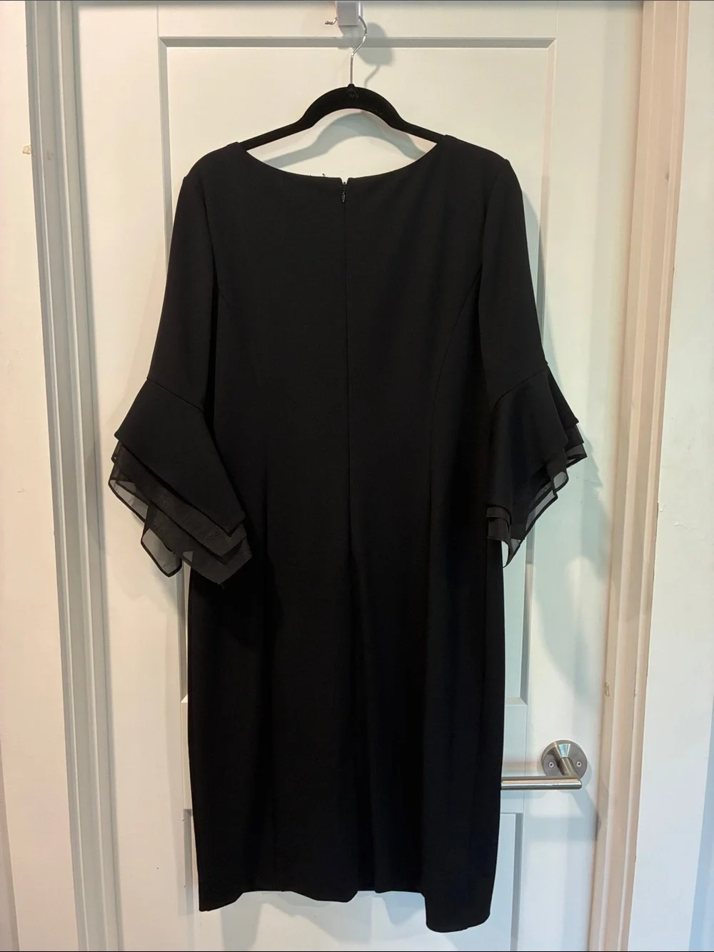 Adrianna Papell Black Bell Sleeve Midi Sheath Dress